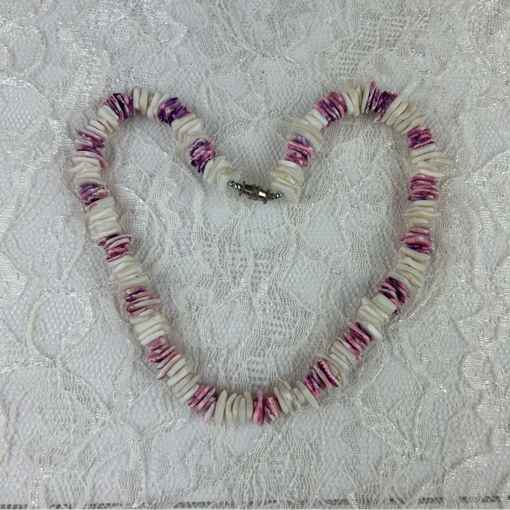 Handmade White and Pink Shell Bead Necklace